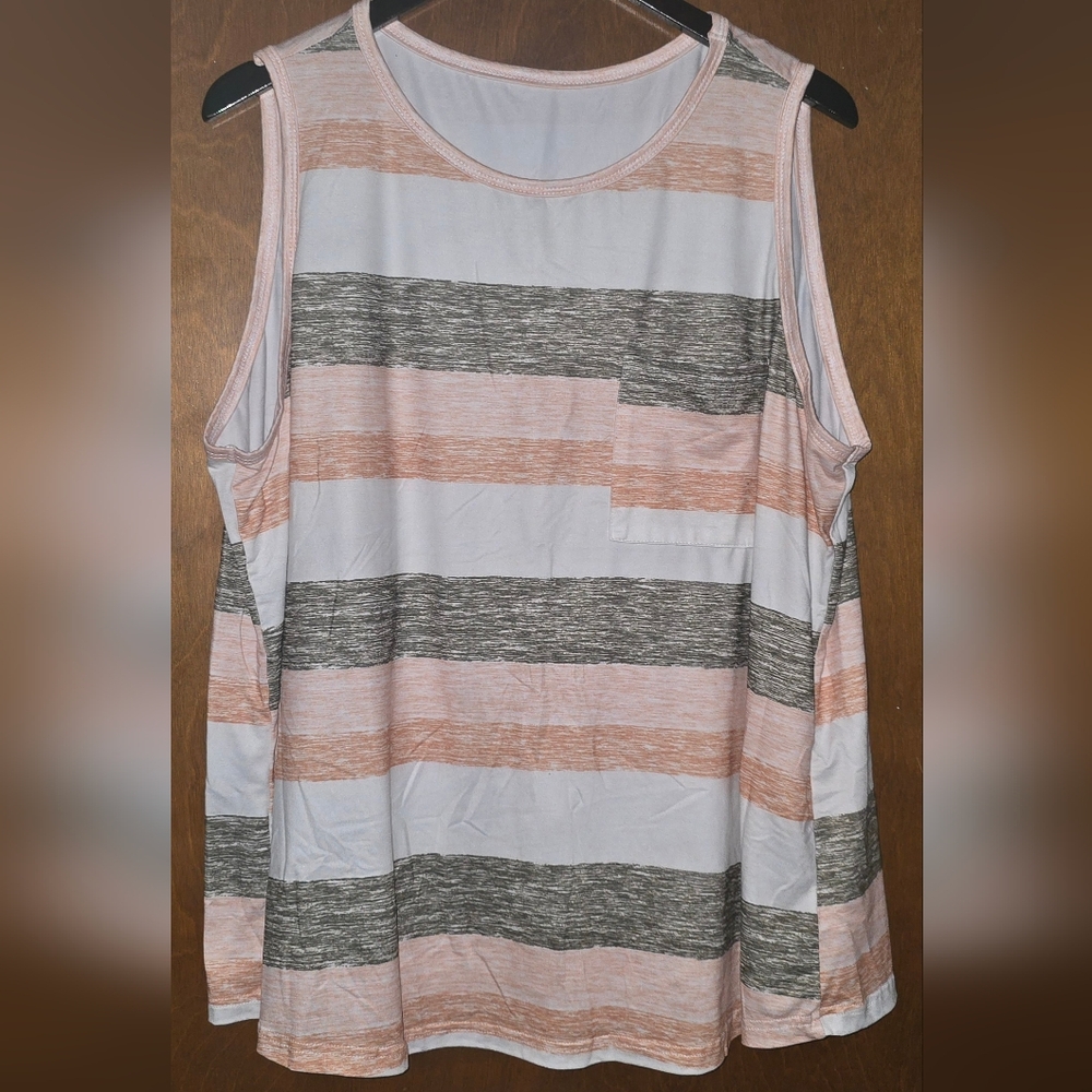 SHEIN Pink, Gray, and White Striped Tank Top